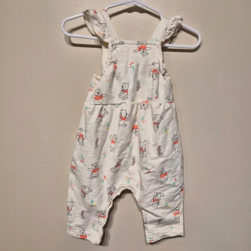 Disney Baby 3-6 Month Ruffle Tank Overall Bodysuit White Winnie the Pooh